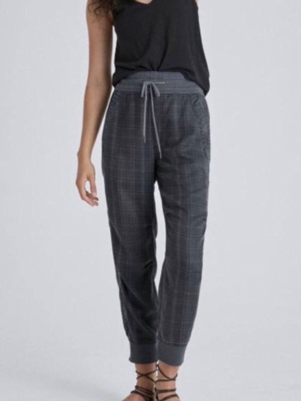 Anthropologie Kelli Gray Plaid Animal Print Drawstring Joggers
